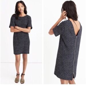 Madewell Zip Back Polka Dot Shift Mini Dress Black White Size 6 Zipper Back